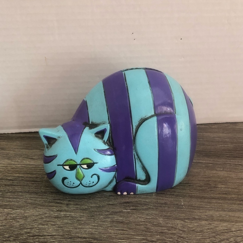 Vtg Pride Creations Striped Cat Coin Bank